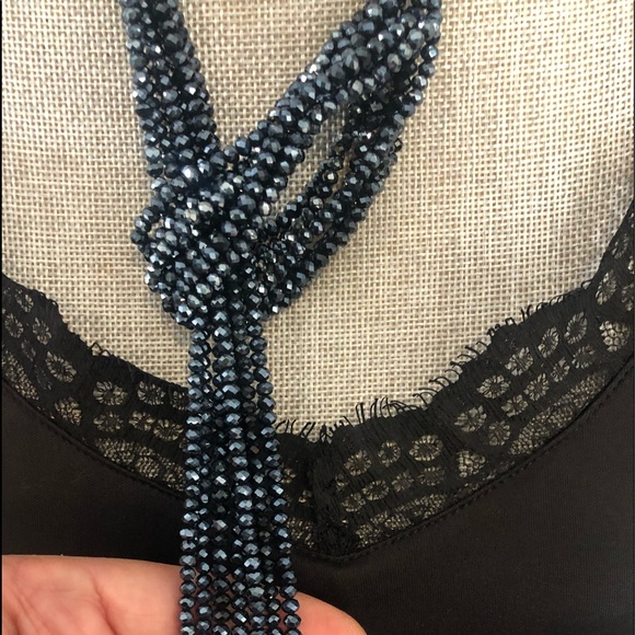 Black/Gunmetal Crystal W/Black Suede Lariat Statement Necklace-Boutique - Picture 7 of 8